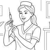 Nurse with Syringe Coloring Page – Printable Healthcare Scene