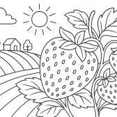 Printable Strawberry Coloring Sheet – Rural Garden Scene for Children