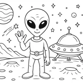 Alien Coloring Page – Friendly Visitor from Outer Space