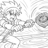 Beyblade Coloring Page – Boy Launching Top in Battle Arena