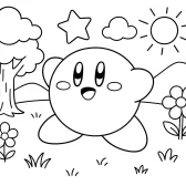 A Colorful Day with Kirby Coloring Page