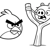 Angry Bird vs Pig – Free Printable Horizontal Coloring Page for Kids